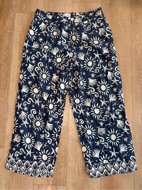 C&C California 100% Linen Coastal Print Wide Leg Pants XL
